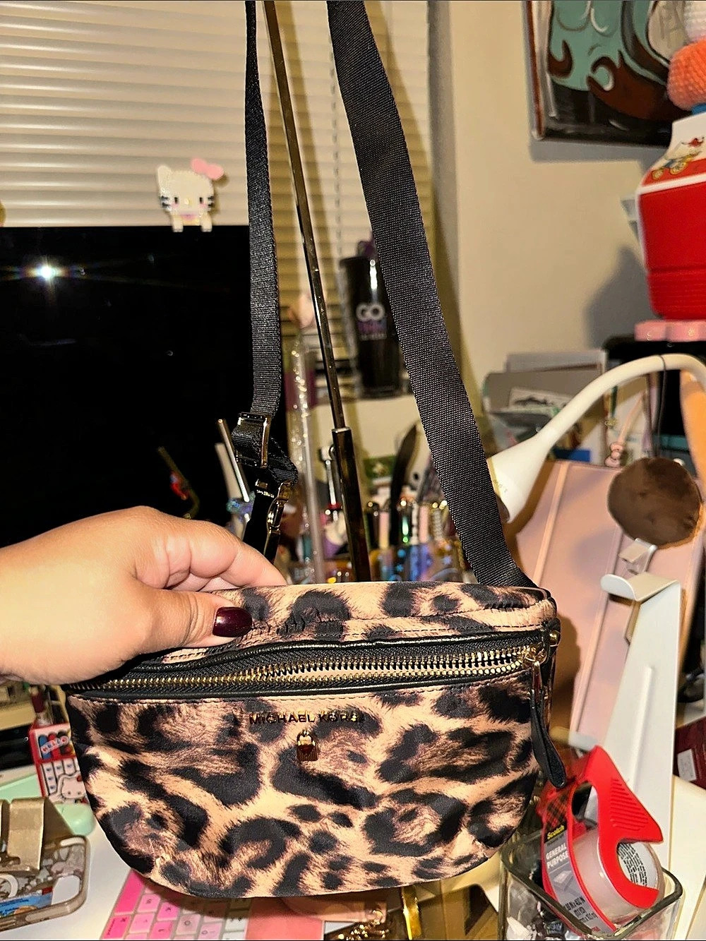 Michael Kors Leopard Print Nylon Belt Bag in Brown & Black